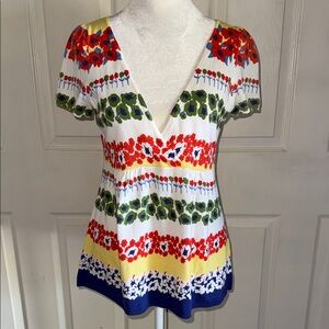 Moth Multicolor Floral Surplice Back Tie Neck Top